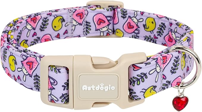 Easter Dog Collar for Large Dogs, Easter & Spring Theme Large Dog Collar with Cute Chick & Bunny Pattern, Adjustable Purple Easter Dog Collars Girl Boy Collar for Dogs -L