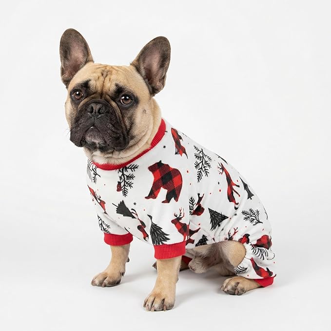 Fitwarm Reindeer Dog Christmas Pajamas, Winter Doggy Clothes for Small Dogs Boy Girl, Fleece Dog Onesie with Feet, Holiday Pet Outfit, Black, White, Red, XXL