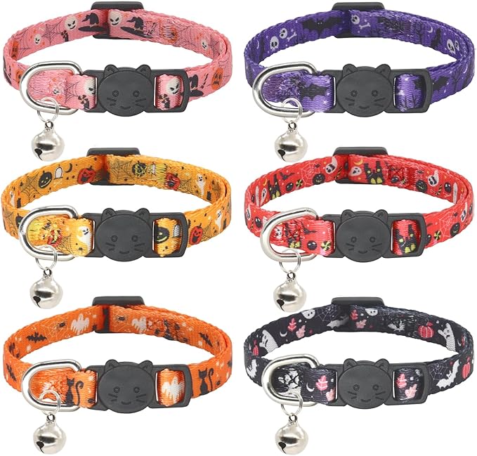 Halloween Cat Collar, 2 Pack, Breakaway Cute Cat Collar with Bells, Halloween Purple