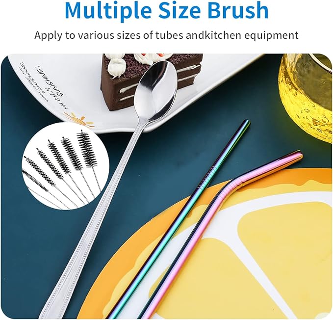10PCS Flexible Drain Brush Straw Cleaner Brush Set,Pipe Cleaners Brush,61Inch Stainless Steel Double-Ended Hose Brush 8.2Inch Nylon Long CPAP Tube Cleaning Brush for Home Kitchen Sink Plumbing