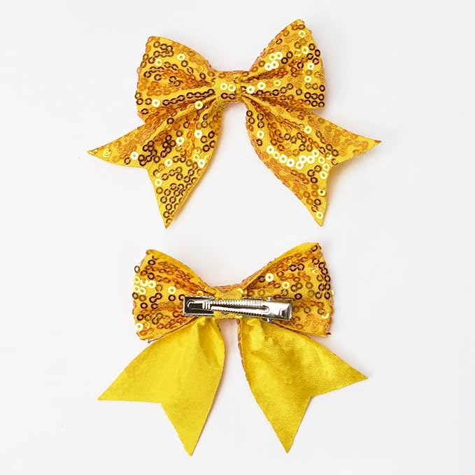 3-inch Sequined Bow Hair Clips For Baby Girls, Toddler, Kids and Young Women Birthday Party Wedding Christmas Occasions Pet Accessories Set of 2 (Black)