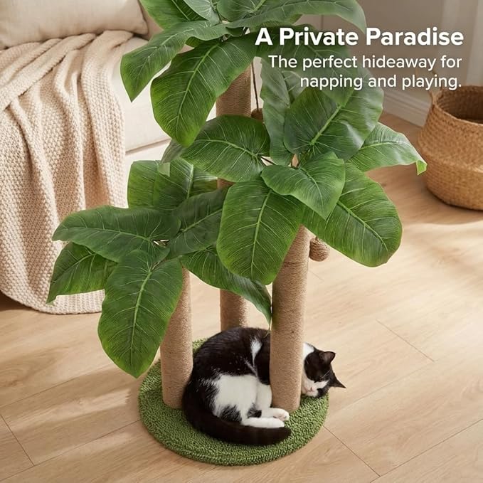 31.5Inch Cat Scratching Post,Cat Scratcher Tree with 3 Scratching Poles & 2 Interactive Dangling Balls,Cats Scratching Posts for Indoor Kitten & Adult Cats