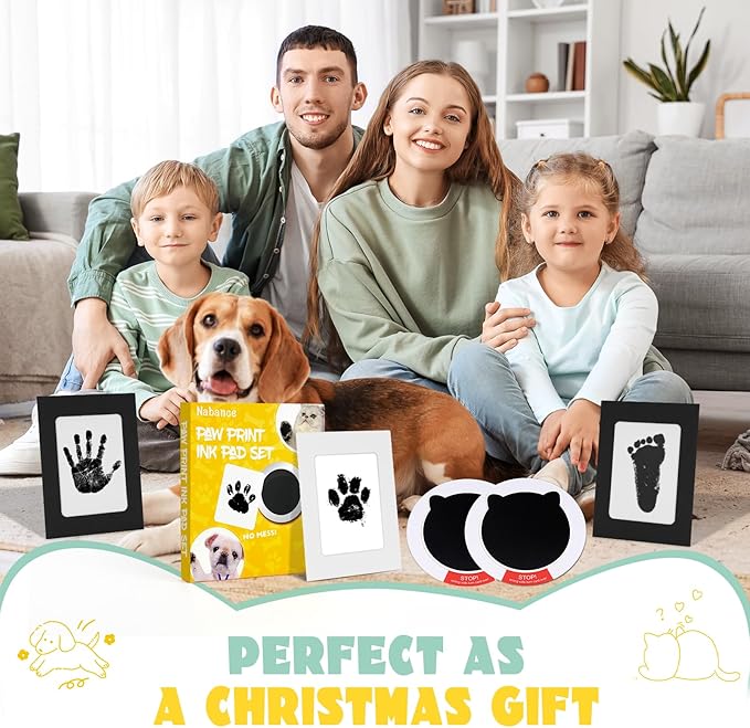 Nabance Inkless Paw Print Kit for Dogs, Cats with 3-Pcs Owl Ink Pad & 2 Paper Frame, Clean Touch Dog Nose & Baby Handprint Kit, Pet Paw Print Impression Kit, Keepsake Gifts for Pet Lovers, New Moms