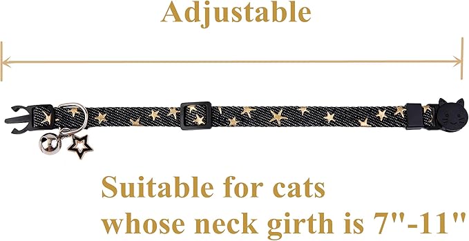 BoomBone Star Charm Studded Cat Collar Breakaway with Bell,Black Puppy Collars for Small Dogs