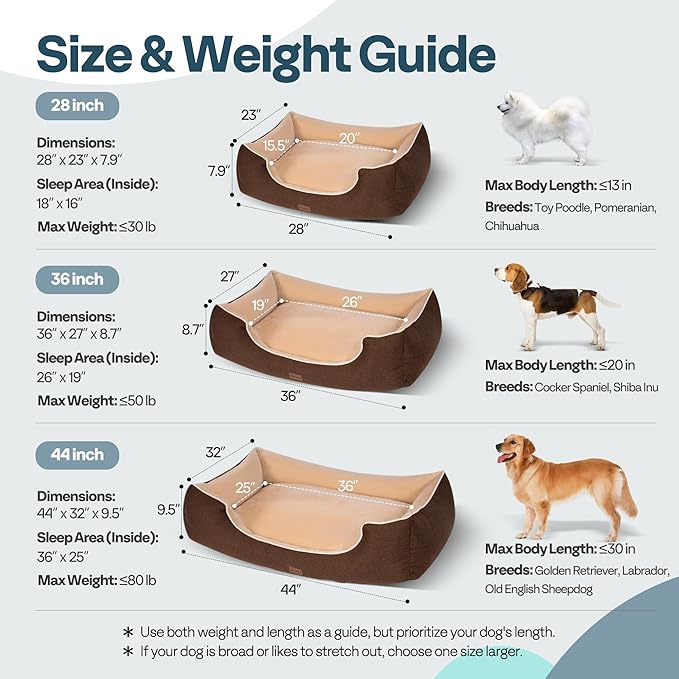 Orthopedic Dog Bed for Extra Large Dogs with Removable Washable Cover - XL Dog Couch Sofa with Waterproof Lining & Non-Slip Base, Double-Sided Comfort Pet Bed 44", Brown