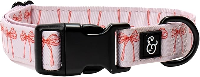 Lucy & Co. Ballet Bows Dog Collar - Durable Lightweight Designer Collar for Pets - Adjustable Metal Safety Buckle - White & Pink Bows - Small