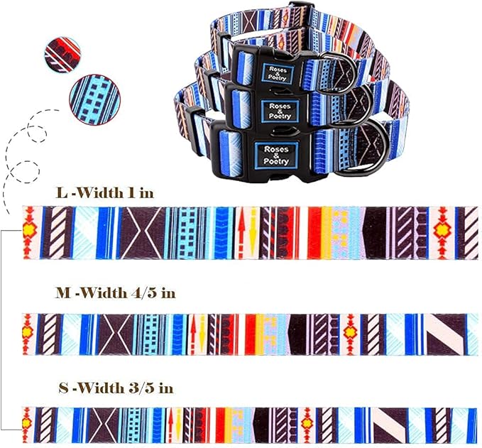 Roses&Poetry Dog Collar with Colourful Stripe Patterns, Adjustable Durable Puppy Collars for Small Medium Large Dogs (Stripe-L)