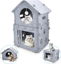 2-Storey Detachable Cat House for Indoor Cats Bed, Covered Beds & Furniture with Washable Cushioned, Cute Modern Condo for Multi Small Pet Large Kitten Kitty, Grey