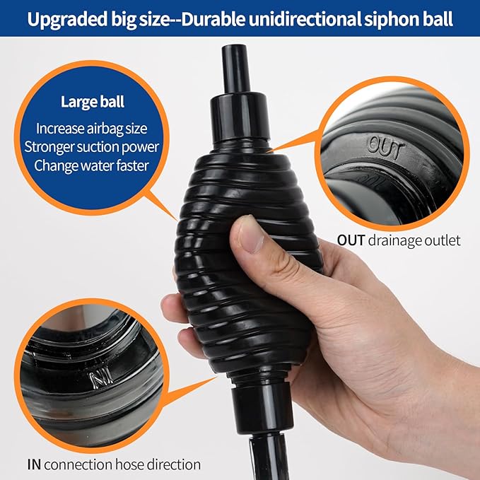 7ft Aquarium Gravel Vacuum Cleaner, Fish Tank Water Changer, Hand Pump Siphon