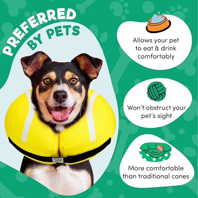 BENCMATE Inflatable Dog Cone Collar Alternative, Soft Dog Cone for Small Medium Large Dogs and Cats, Neck Recovery ECollar Donut Collar After Surgery (Small, Tennis)