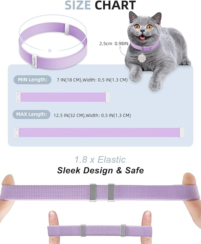 Cat Collar with Bell, Stretch Elastic Quick Release, Non Breakaway Lightweight Kitten Collar for Girl Boy Cats, Pet Supplies,Gifts,Accessories, Purple
