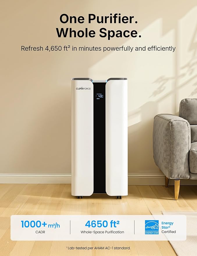 CleanForce Extra Large Air Purifier for Home Large Room,H13 HEPA Air Purifier with Carbon,Covers 3000ft² Office,Bedroom,Industrial Environment,Remove 99.97% Dust,Smoke,Odor,Pollen,VOCs MEGA1000 New