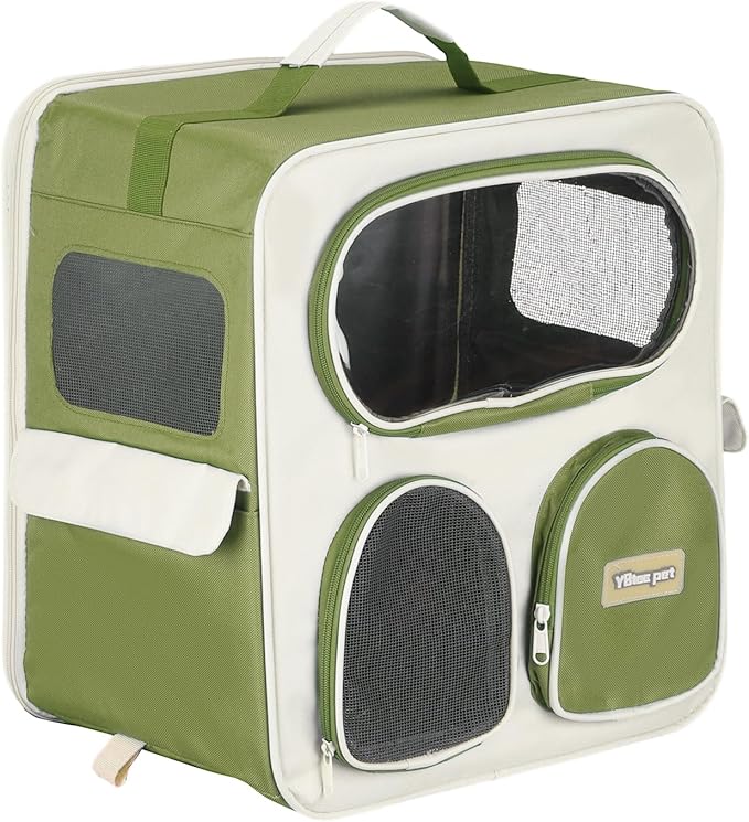 Pet Backpack Carrier, Portable and Ventilated, Nylon Dogs Cats and Small Animals Travel Bag 14.96", (Green, 1 Pcs), Intended for Hiking/Camping/Traveling