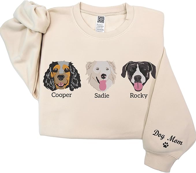Custom Pet Embroidered Sweatshirt - Personalized Dog/Cat Face & Name - Gift for Mom, Dog Mom, Birthday, Christmas