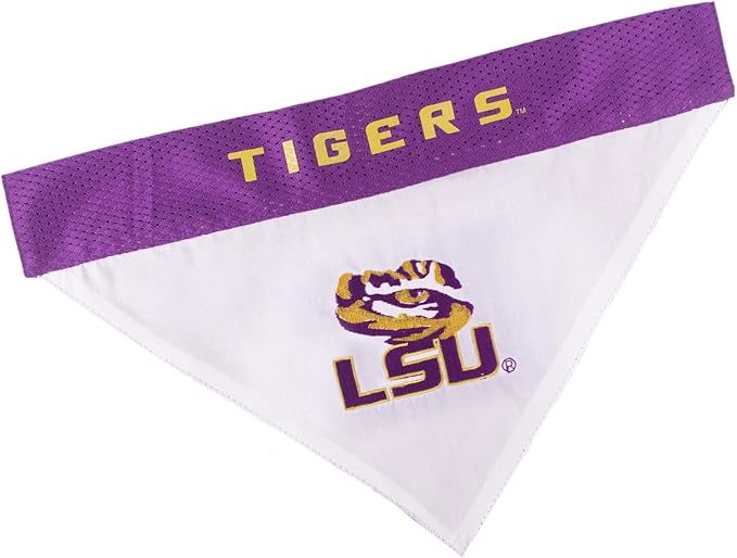 Pets First Collegiate Pet Accessories, Reversible Bandana, LSU Tigers, Small/Medium