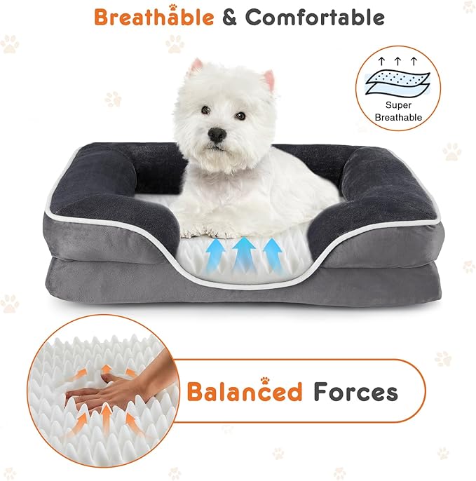 Sweetcrispy Orthopedic Dog Bed, XL Large Memory Foam Puppy Cat Bed with Washable Waterproof Removable Cover & Non-Slip Bottom for Pet Calming Sleeping (42"x32", Gery)