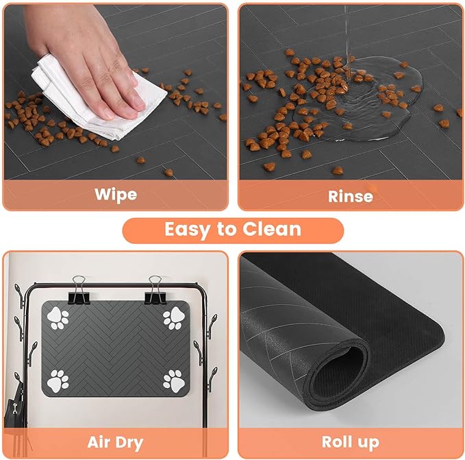 Pet Feeding Mat-Absorbent Pet Placemat for Food and Water Bowl, with Waterproof Rubber Backing, Quick Dry Water Dispenser Mat for Dog and Cat (20"x12", Blue)