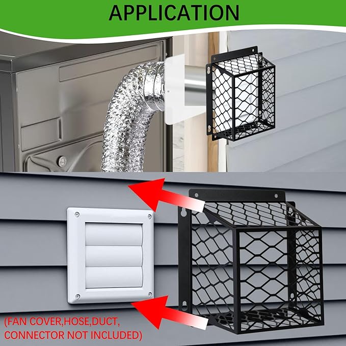 Dryer Vent Cover Guard,Dryer Vent Bird Guard Cagefor Most 3" to 4" Exhaust Fan Cover,7"Lx7"Wx5"H Steel Ventilation Bird Cage for Bathroom Exhaust Ventilation,Black,2PCS