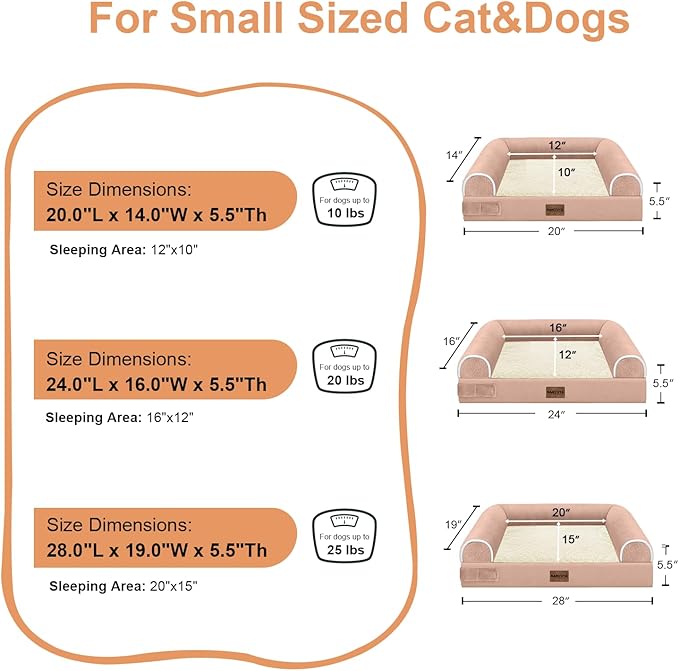 Small Dog Bed Orthopedic Washable: Beds Bolster Small Sized Dogs Cats Bed Egg Crate Foam Couch Sofa Waterproof with Removable Cover - Pink
