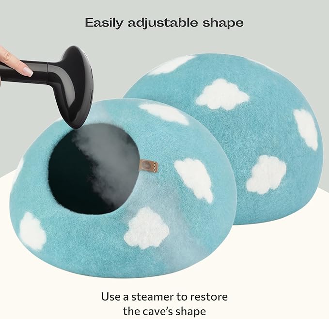 MEOWFIA Cat Cave – Premium Felt Cat Bed for Indoor Cats, Handmade Merino Wool (Cloud Nap Blue, Large)