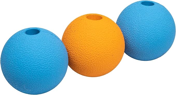 Amazon Basics Interactive Bouncy Supreme Durable Natural Rubber Dog Toy Balls, Easy to Clean, 2.5 inch, Blue, Orange, Pack of 3