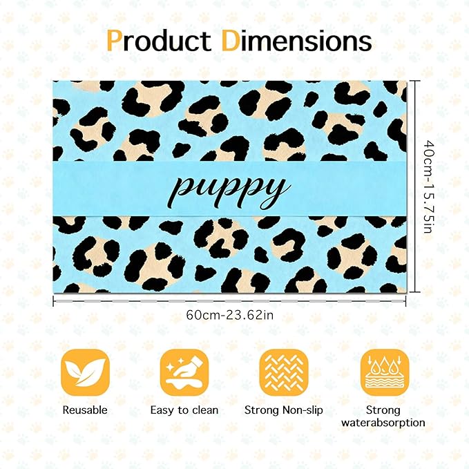 Puppy Feeding Mat 24x16 inch Blue Leopard Print Pet Bowl Placemat Non Slip Floor Mat for Food and Water Indoor Dog Feeding Station Cute Meal Pad for Small Pets Kitchen Use