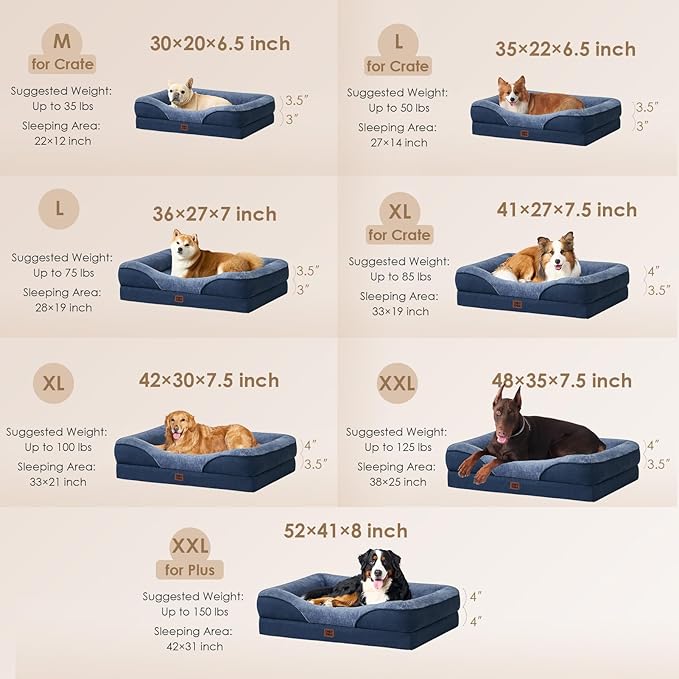 EHEYCIGA Orthopedic Dog Bed for Large Sized Dog, 36x27x7 Inch Large Memory Foam Dog Couch Bed with Sides, Waterproof Liner & Washable Removable Cover, Bolster Pet Sofa, Navy