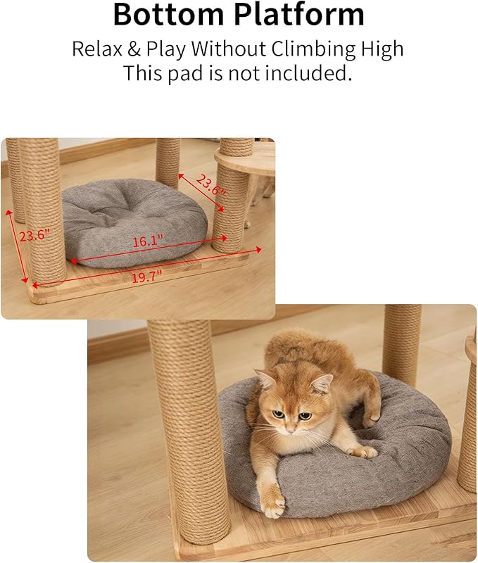 74" Wooden Cat Tree Tower for Large Cats, Multi-Level Cat Climbing Furniture with Scratching Posts, Cat Condo & Hammock, Natural Wood Cat Activity Center(Brown)