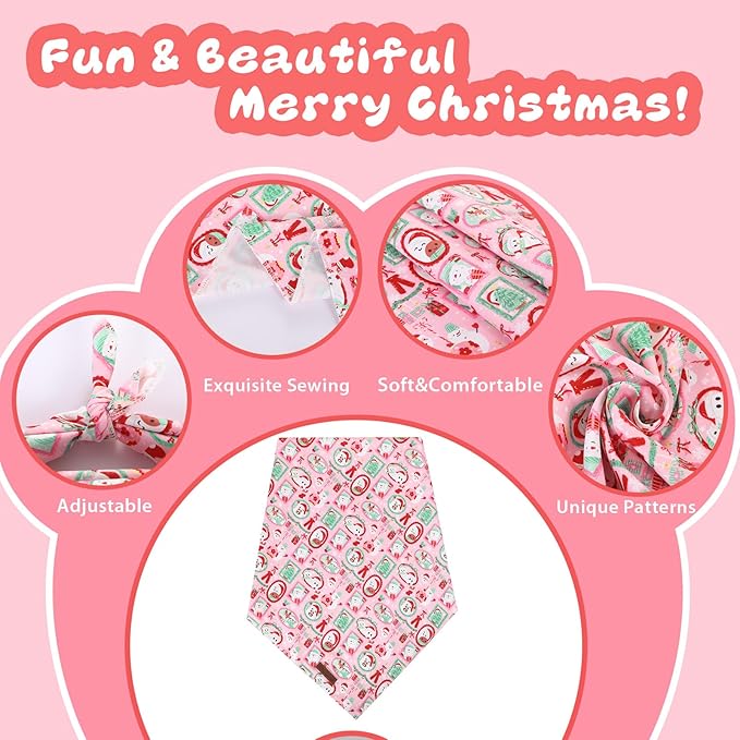 Christmas Dog Bandana–Adorable Happy Snowman Triangle Scarf for Small Medium Large Dogs, Soft Cotton Pet Bib for Winter & New Year, Adjustable Dog Kerchief