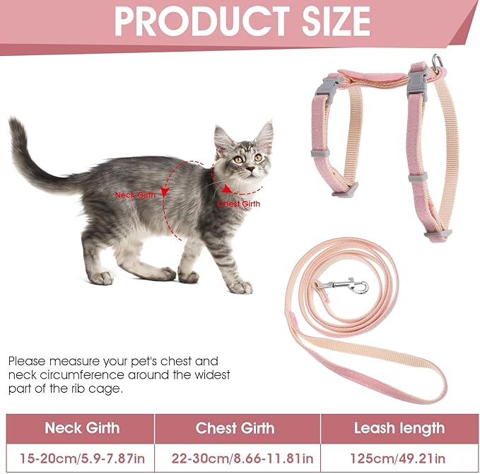 TIESOME Cat Harness and Leash Set, Adjustable Gradient Kitten Harness Escape Proof Harness with Leash for Kitty Outdoor Walking (Rabbit)