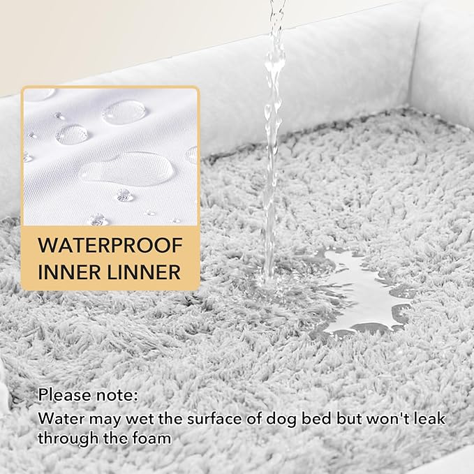 Orthopedic Dog Beds for Large Sized Dogs, Waterproof Egg Crate Foam Large Dog Couch Beds with Comfy Bolster 36x27Inch, Washable Pet Beds with Removable Cover and Nonskid Bottom, Grey White