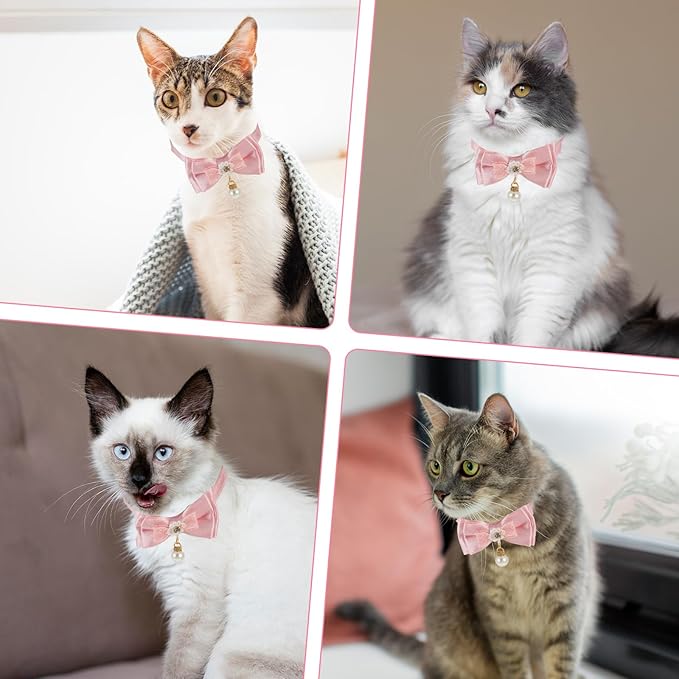 Cat Collar Breakaway, Cat Collar with Pearl Pendant Quick Release Safe Buckle Pink Bowtie Adjustable Baby Kitten Collars Cute Cat Collar for Girl Cat (Style1)