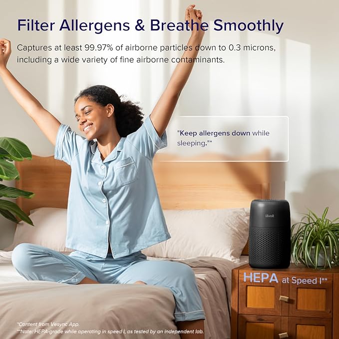LEVOIT Air Purifiers for Bedroom Home, AHAM VERIFIDE, 3-in-1 Filter with Fragrance Sponge for Better Sleep, Filters Smoke, Allergies, Pet Dander, Odor, Dust, Office, Portable, Core Mini-P, Black