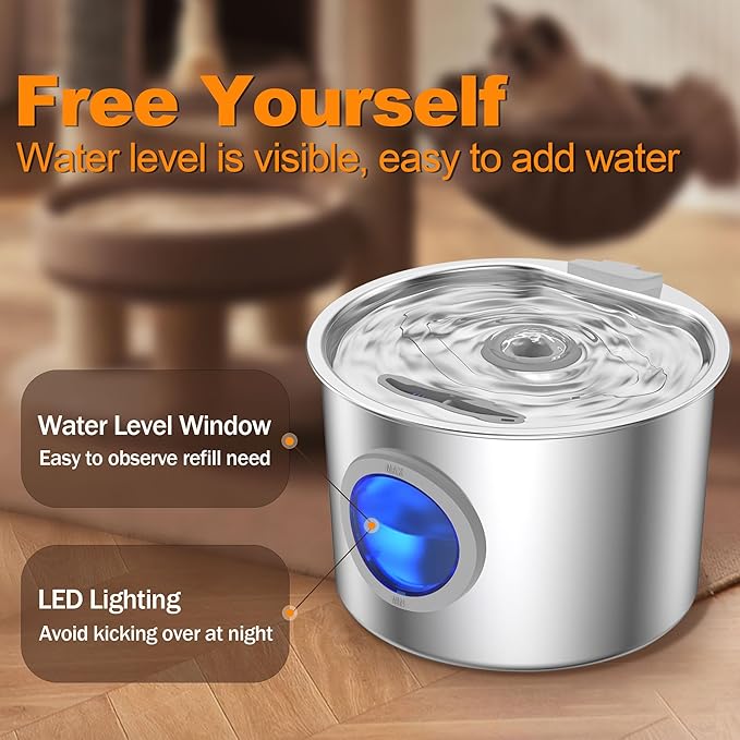 Cat Water Fountain with 6 Filters Advanced 304 Stainless Steel 2.2L/74oz with Detachable Tank, Easy to Clean, Automatic Pet Fountain Quiet Cats Water Dispenser, Dogs,Flower Style Cat Fountain