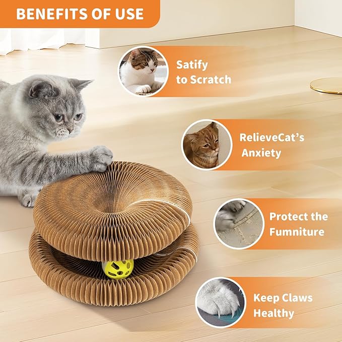 Collapsible Cats Cardboard Scratcher, Interactive Cat Toys for Indoor Cats, Scratch Pad Shape Shifting Ball Track with Bell, Magic Organ Cat Toy for Chase & Scratch Easter Toys Gift for Kitties Paw