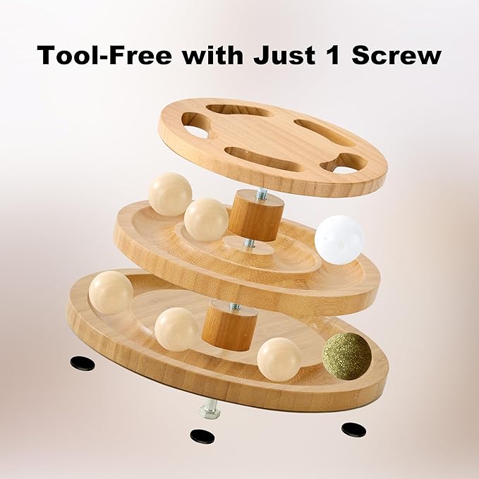 Cat Ball Track Toy with Puzzle Top, Wooden Cat Toys for Indoor Cats with Spinning Balls, Interactive Large Cat Ball Tower for Kitten Kitty Exercise Mental Physical