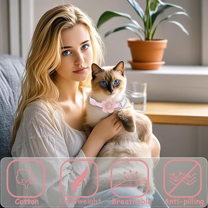Breakaway Cat Collars with Bells, MUZIEBA Kitten Collar for Girl Boy Adjustable Safety Kitty Collars for Cats Puppy and Small Pets (Pink)