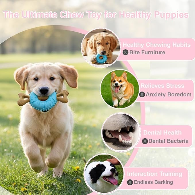 Dog Chew Toys, Indestructible Dog Toys for Aggressive Chewers - Small & Medium Breed, Durable Rubber Chew Bone Toy for Small Dogs, Tough Tire Dog Toy, Puppy toys for Teething, Anxiety & to Keep Busy