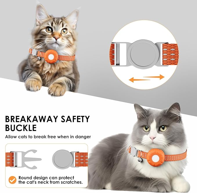 Cat Tracker, GPS Tracker for Cats, No Monthly Fee Pet Tracker for Cats Compatible with Apple Find My App (Only iOS), Real-Time Tracking, Smart Alerts, Up to 1-Year Battery, Waterproof