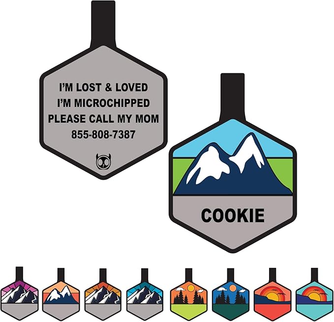 Silent Dog Tag Personalized with 5 Lines of Custom Deep Engraved Durable Soundless Silicone Pet ID Name Tag Hexagon Snow Mountain Boy