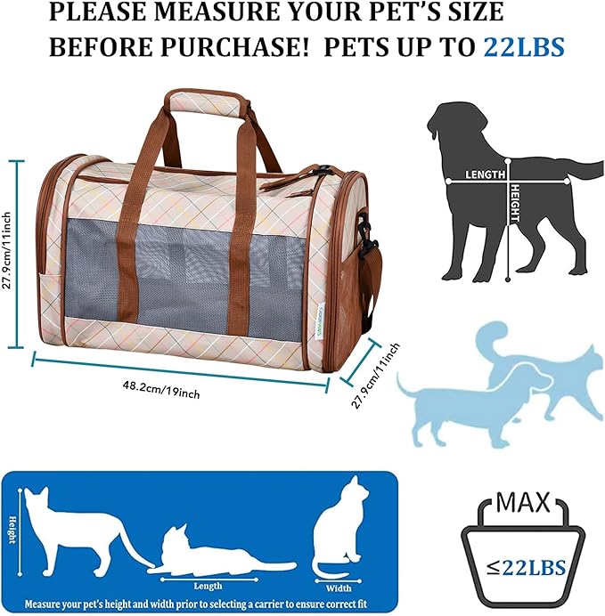 Soft-Sided Kennel Pet Carrier for Small Dogs, Cats, Puppy, Airline Approved Cat Carriers Dog Carrier Collapsible, Travel Handbag & Car Seat (Orange Diamond Print, 19" L x 11" W x 11" H)