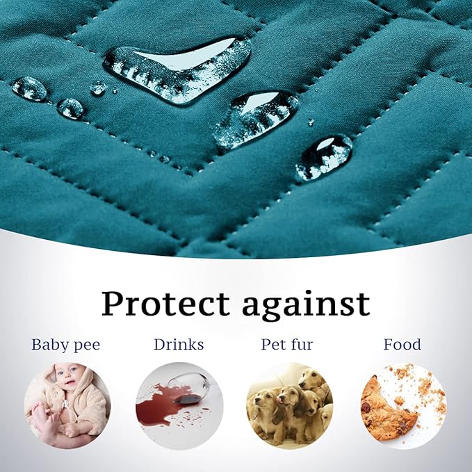 H.VERSAILTEX Reversible Sofa Slipcover Furniture Protector Water Resistant 2 Inch Wide Elastic Straps Sofa Cover Couch Covers Pets Kids Fit Sitting Width Up to 66" (Sofa: 75" x 110", Dark Teal/Beige)