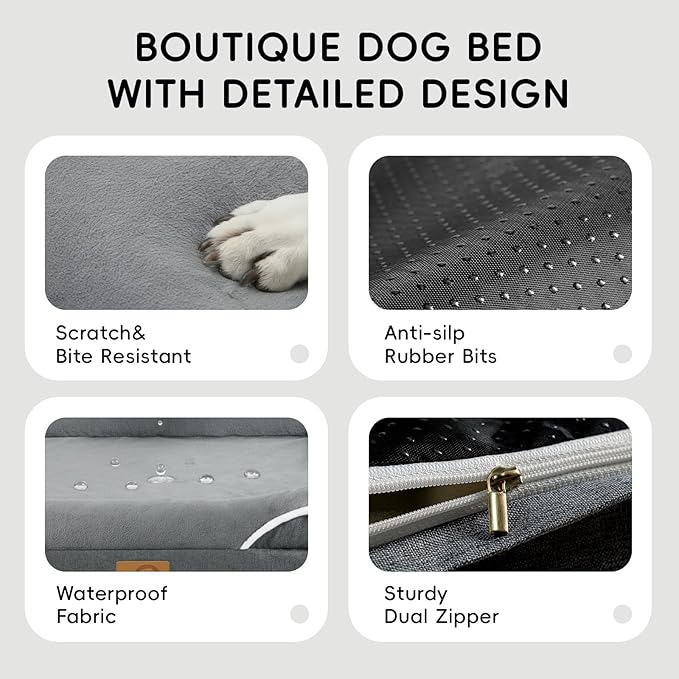 HOMEMATE Dog Bed for Extra Large Dog: 48x35 inch Orthopedic Large Dogs Bed XXL Outdoor Pet Cat Bed Sofa Supplies with Toy Dogs Crate Pad Couch with Removable Washable Cover & Non-Slip Botton Dark Grey