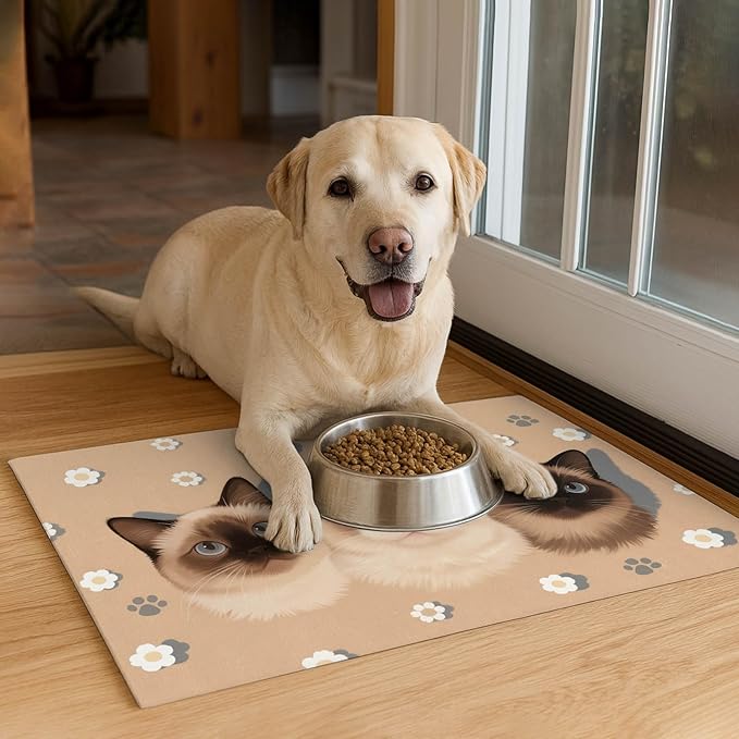Cat Feedings Mats 20x12 inch Cute Cat Print Pet Bowl Placemat Non Slip Mat for Cats Food and Water Indoor Cats Feeding Station Pet Meal Mat for Small Pets Kitchen Floor Use