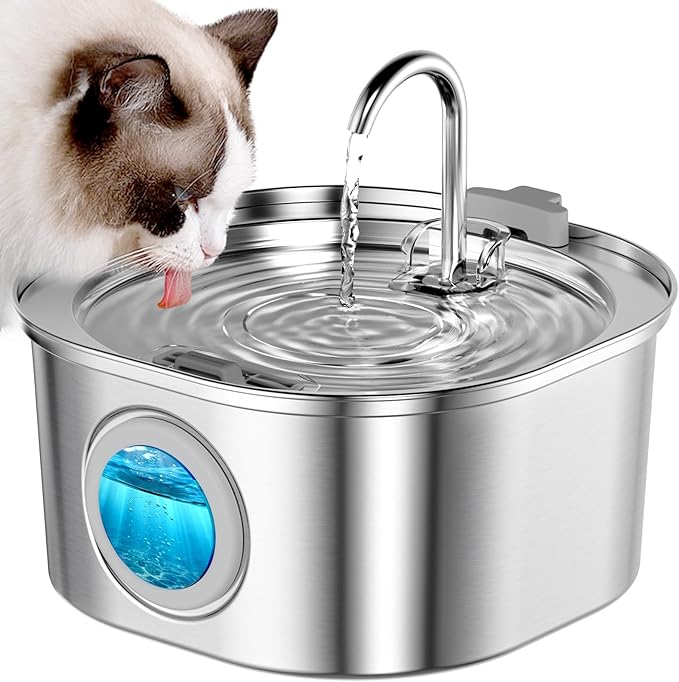 Casfuy PWS-155 Multi-Layer Filtration Quiet Stainless Steel Dog & Cat Water Fountain, 108-oz