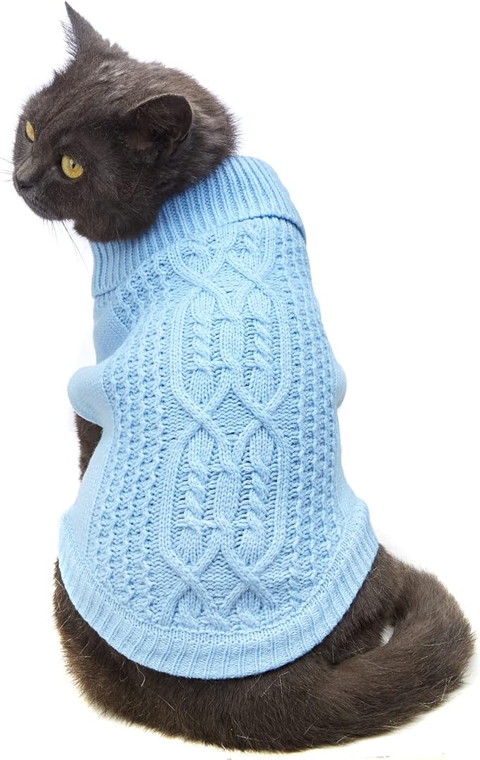 Stretchy Cat Sweater - 17 Colors & 6 Sizes | Snug Winter-Ready Knit for Boy/Girl Cats & Kittens(Blue, X-Small)