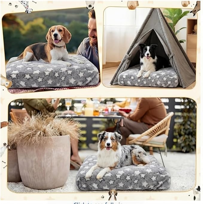 Youyole Large Washable Rectangle Dog Bed Cover Replacement Waterproof 36 x 23 x 6 in Bed Cover for Dog Cat Gray Soft Plush Velvet Pet Beds Protector Sheet with Lovely Star Print for Puppy Pet Couch