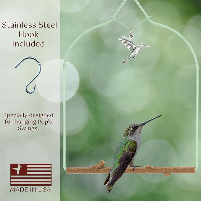Pop's Birding Hummingbird Swing, USA Made Original Charm Humming Bird Swing for Outdoor, Vintage Copper, 1ct