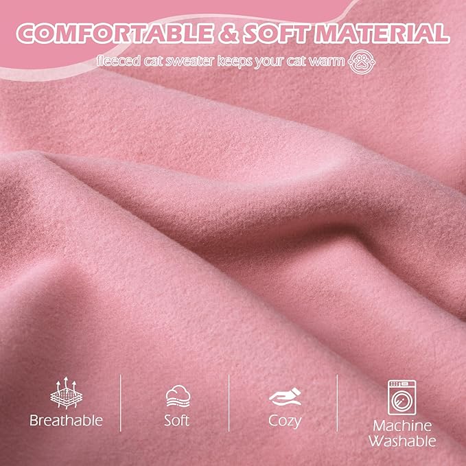 EXPAWLORER Soft Cat Sweater - Sweaters for Cats Only Warm Kitten Clothes, Fall and Winter Pet Coat Pullover Design, Fleece Sweatshirt Clothing Also for Puppy Small Dogs, Pink Large