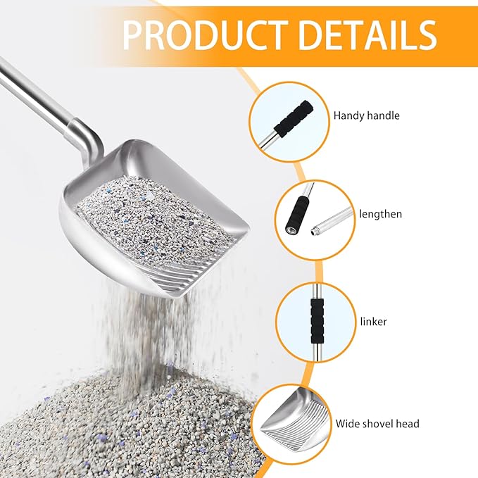 Cat Litter Sifter Metal Pet Scoop Kitty Cat Scooper Non-Stick Coated with (16in-31in